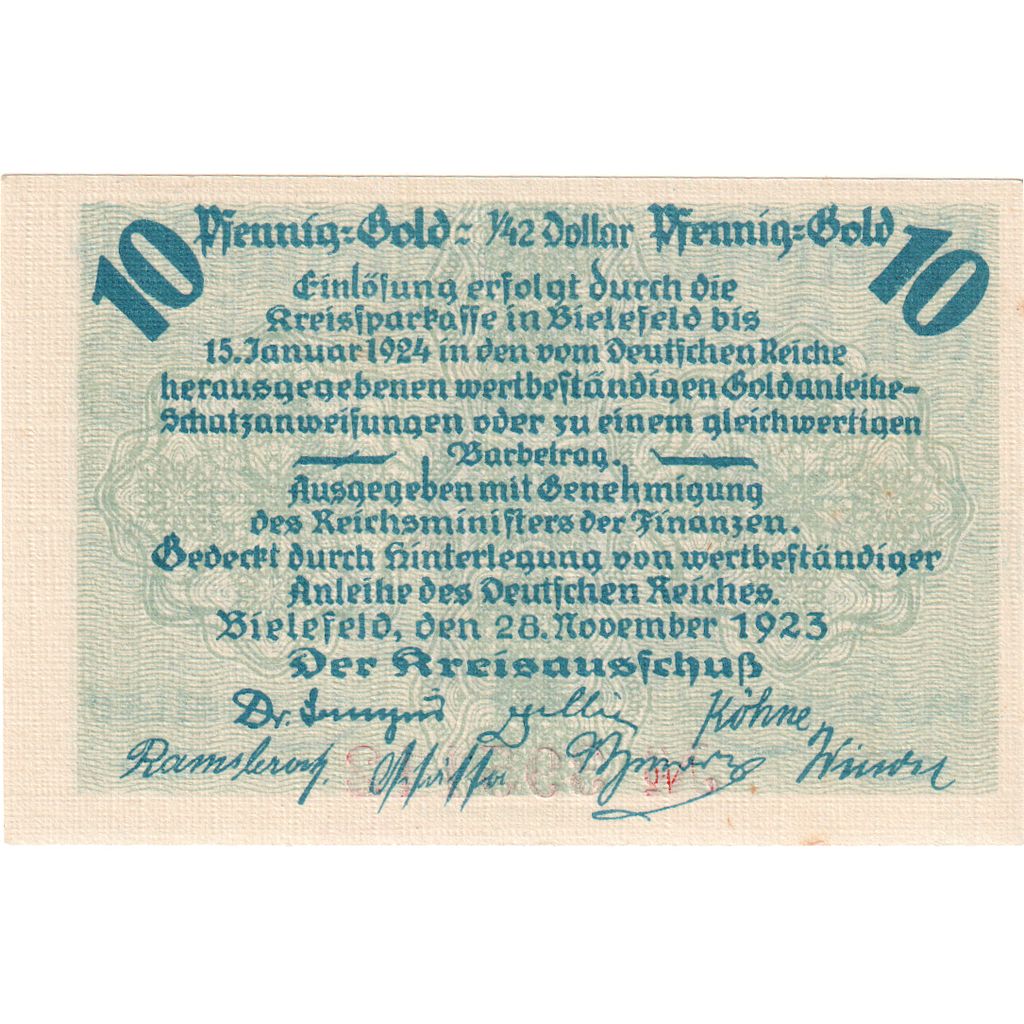 Germany, Bielefeld, 10 Goldpfenning, 1923-11-28, UNC(63)