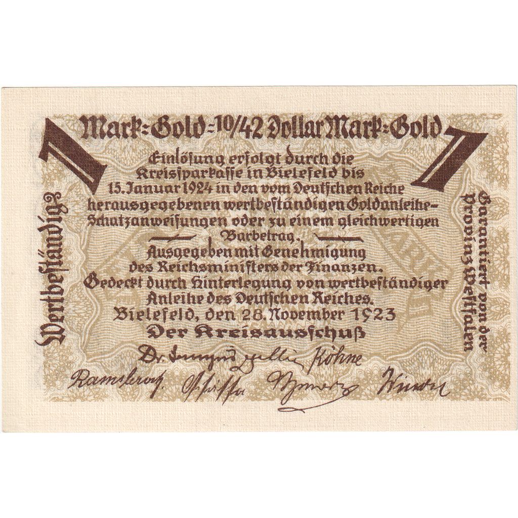 Deutschland, Bielefeld, 1 Goldmark, 1923-11-28, UNZ-