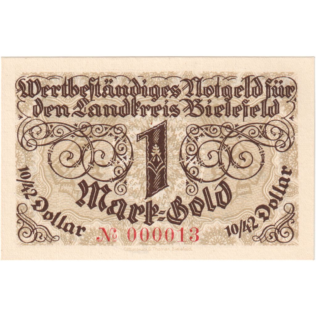 Germany, Bielefeld, 1 Goldmark, 1923-11-28, UNC(63)