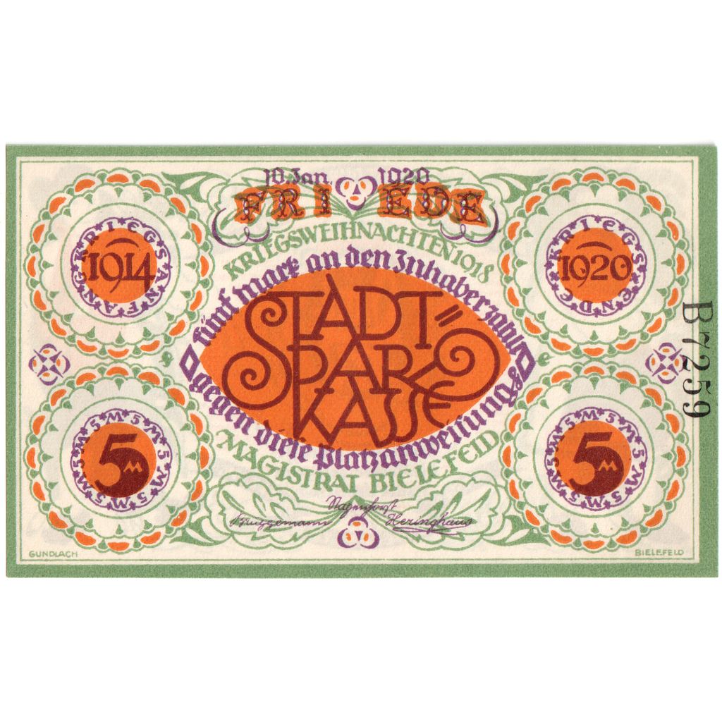 Deutschland, Bielefeld, 5 Mark, 1920-01-10, UNZ-