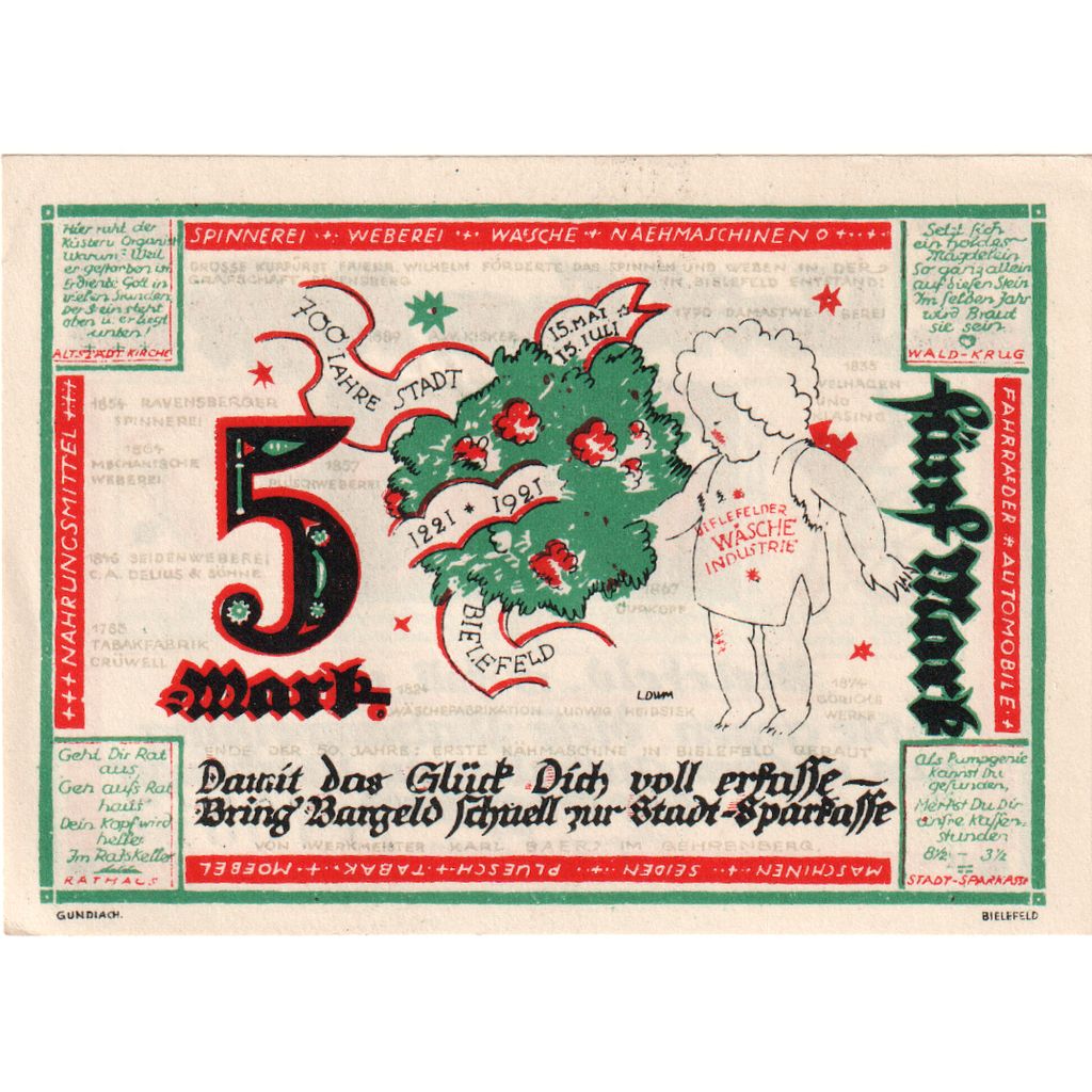 Deutschland, Bielefeld, 5 Mark, 1921-07-15, VZ+