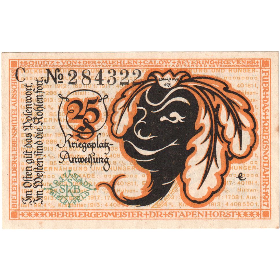 Germany, Bielefeld, 25 Pfennig, 1919-04-01, UNC(63), Grabowski:B44.9b