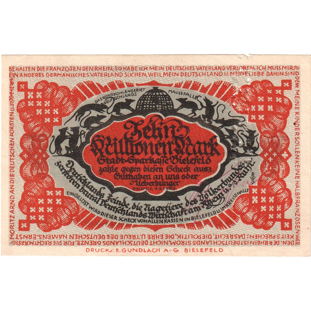 Germany, Bielefeld, 10 Millionen Mark, 1923-09-09, UNC(63)