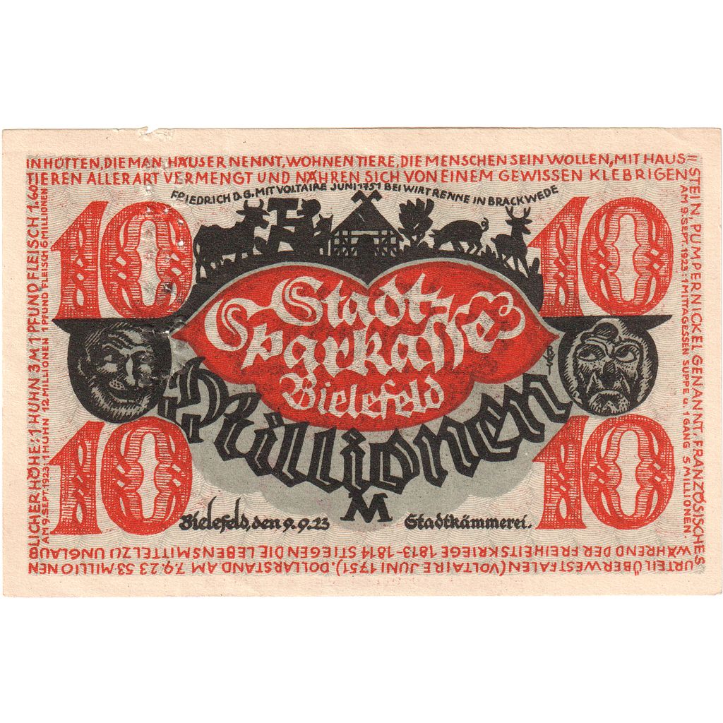 Germany, Bielefeld, 10 Millionen Mark, 1923-09-09, UNC(63)