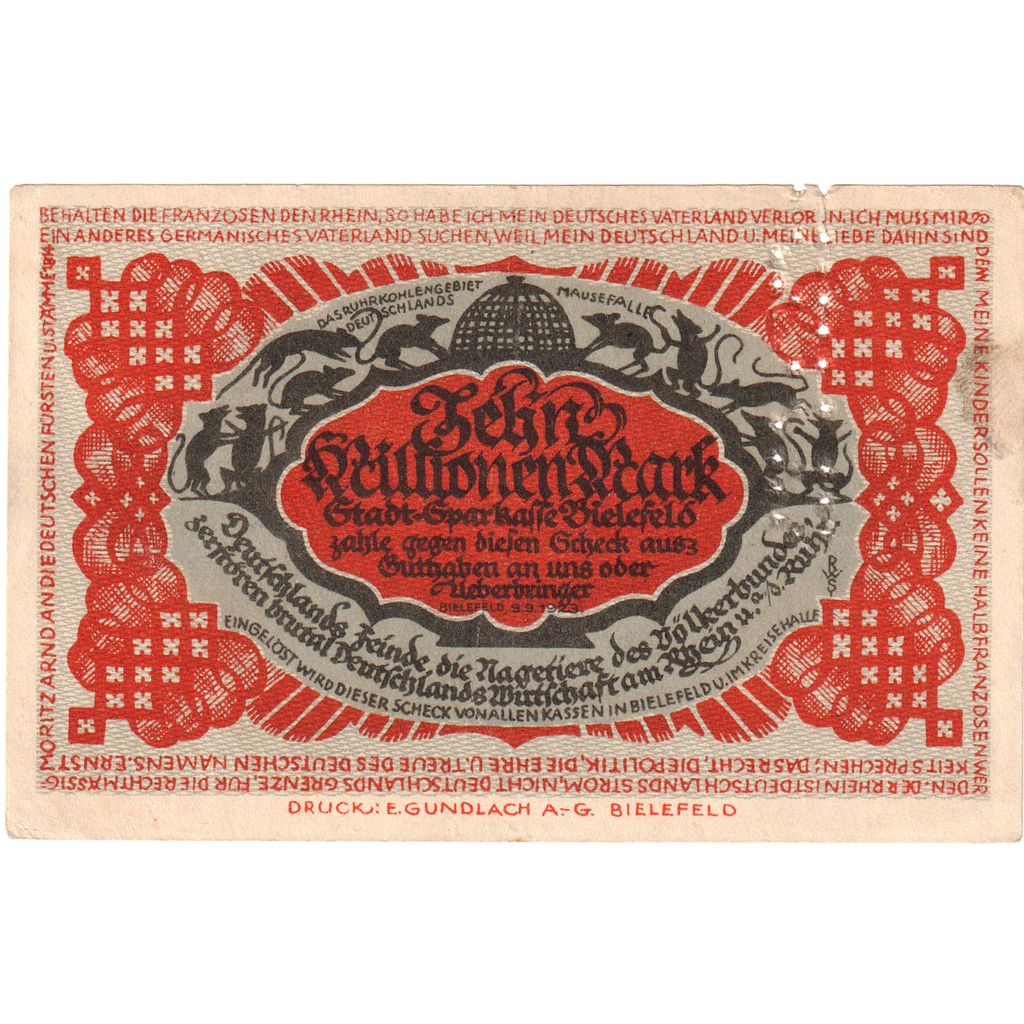 Alemania, Bielefeld, 10 Millionen Mark, 1923-09-09, MBC+