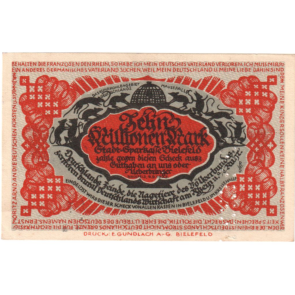 Alemania, Bielefeld, 10 Millionen Mark, 1923-09-09, EBC+