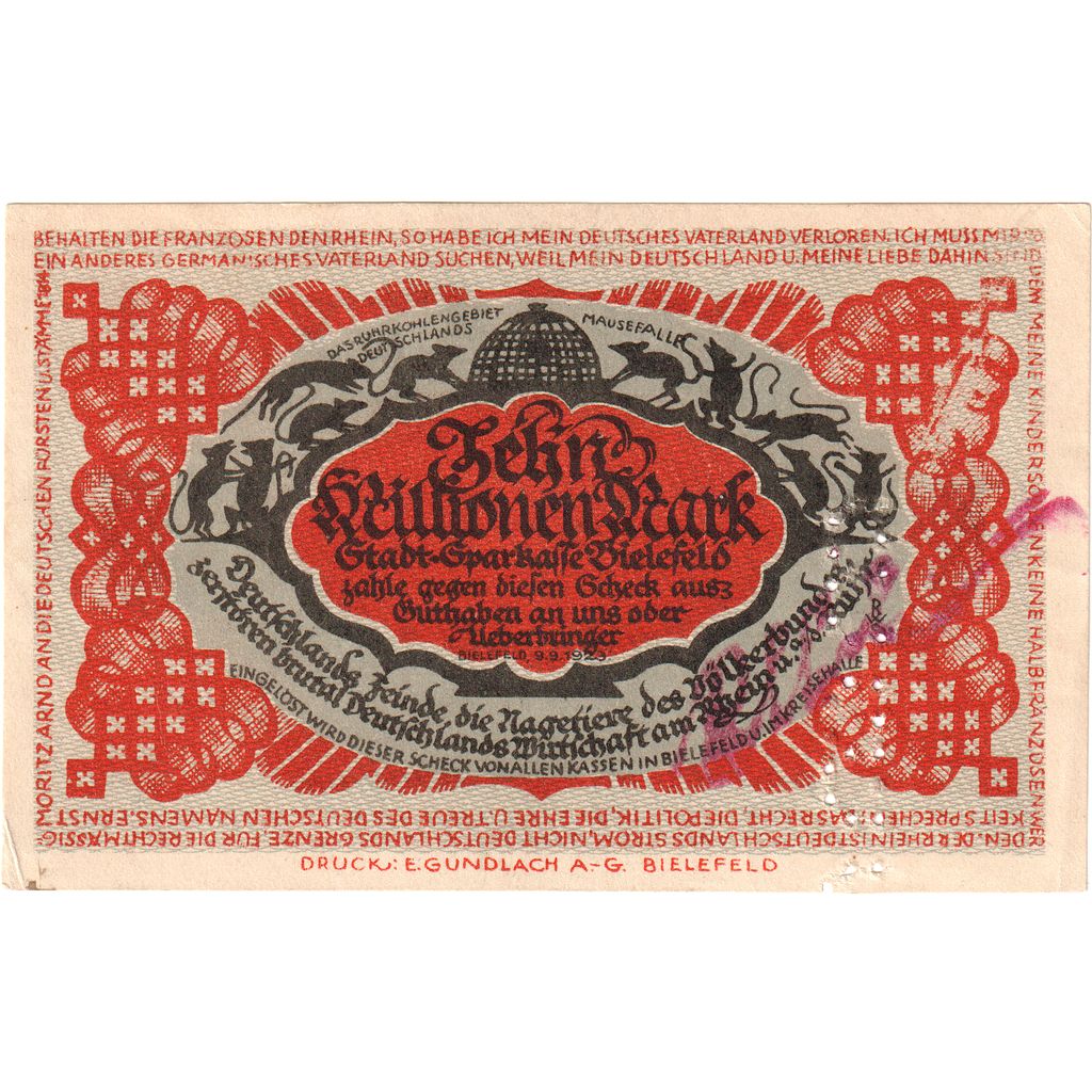 Germany, Bielefeld, 10 Millionen Mark, 1923-09-09, UNC(60-62)