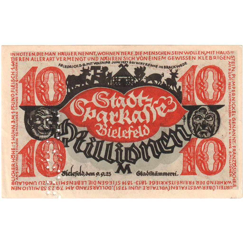 Germany, Bielefeld, 10 Millionen Mark, 1923-09-09, UNC(60-62)