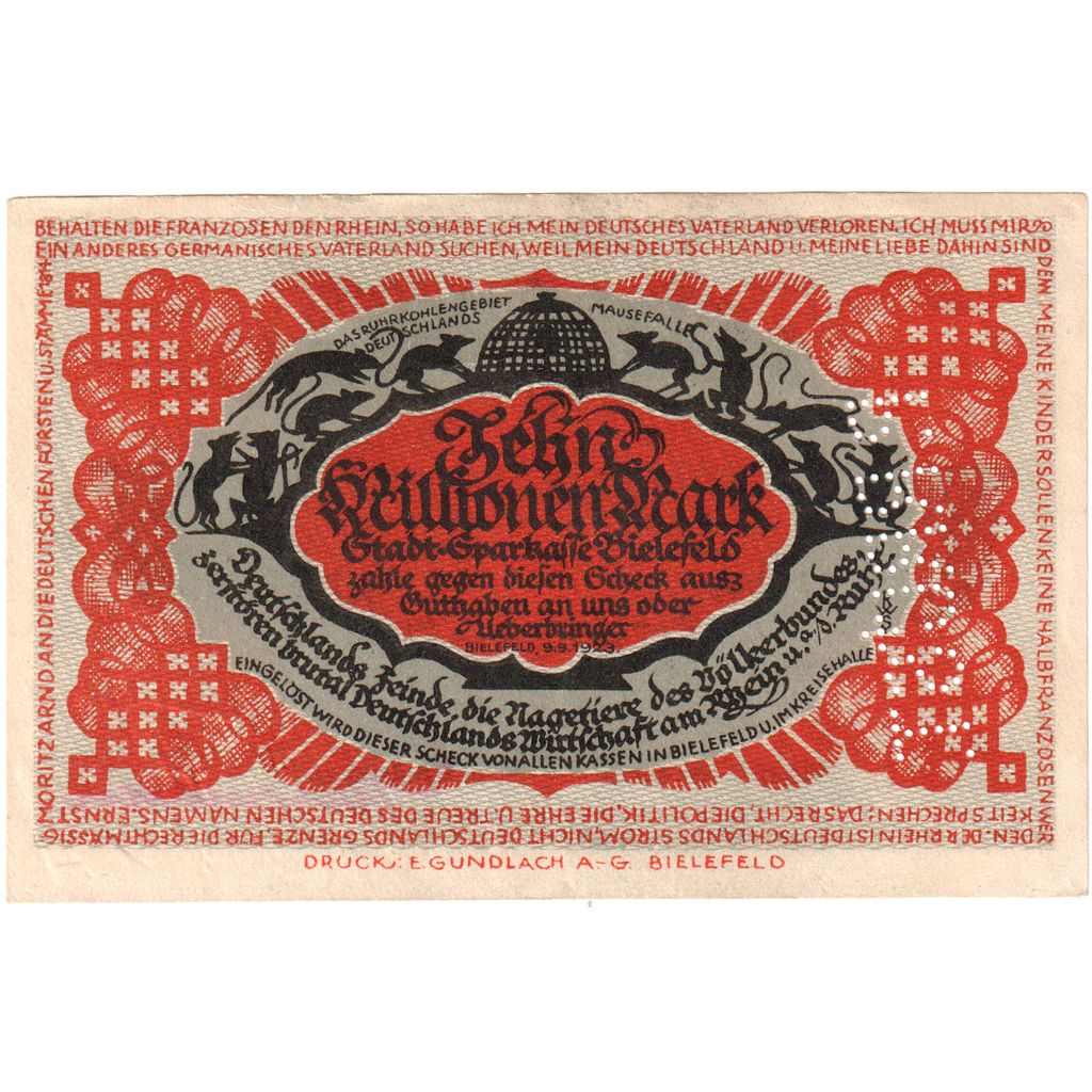Alemania, Bielefeld, 10 Millionen Mark, 1923-09-09, EBC