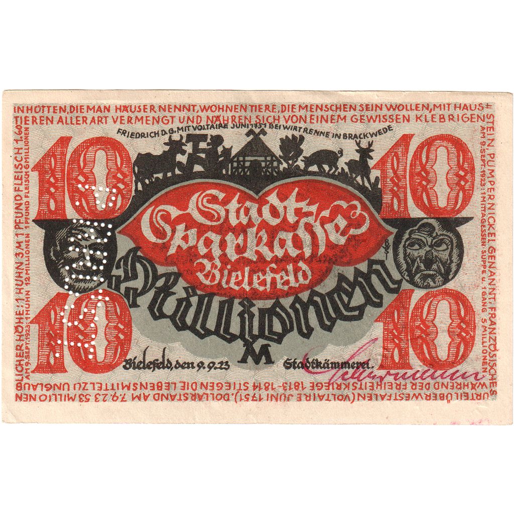 Alemania, Bielefeld, 10 Millionen Mark, 1923-09-09, EBC