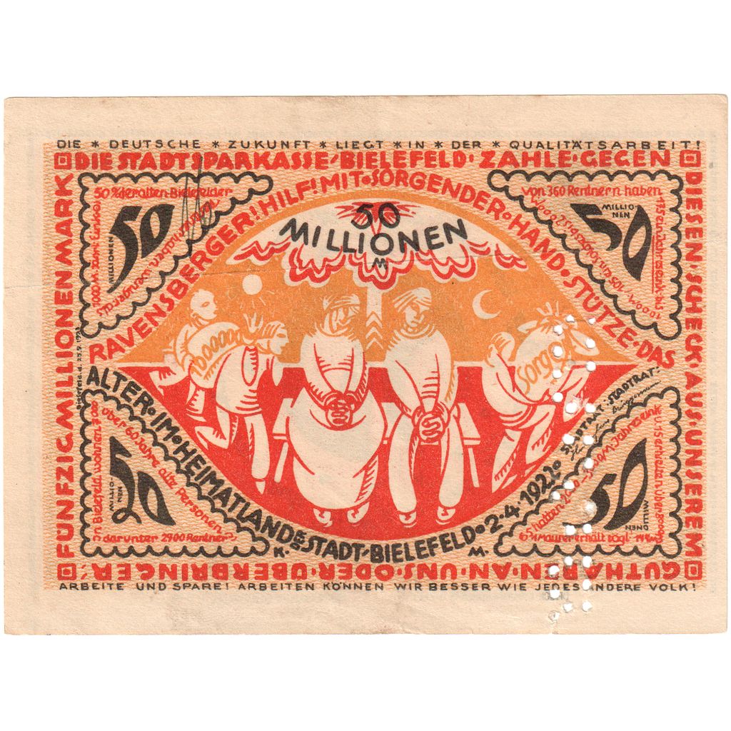 Germany, Bielefeld, 50 Millionen Mark, 1922-04-02, EF(40-45), Grabowski:93