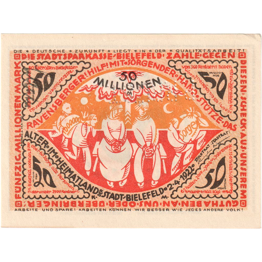 Niemcy, Bielefeld, 50 Millionen Mark, 1922-04-02, UNC(63), Grabowski:93