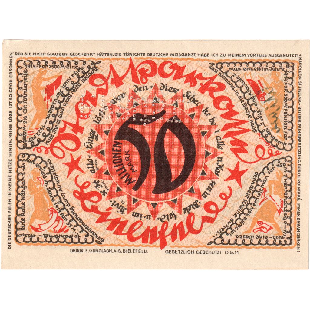 Niemcy, Bielefeld, 50 Millionen Mark, 1922-04-02, UNC(63), Grabowski:93