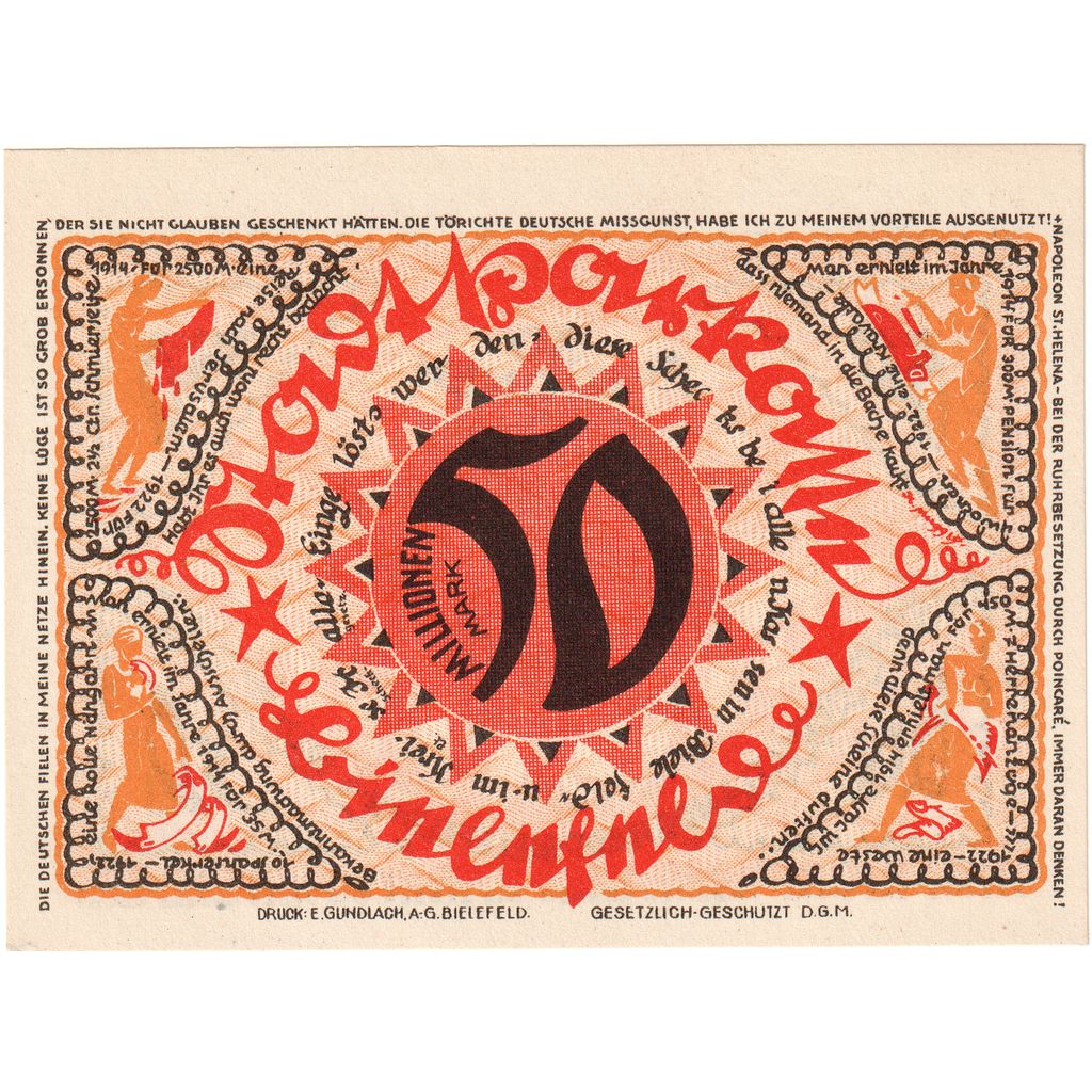 Alemania, Bielefeld, 50 Millionen Mark, 1922-09-09, SC, Grabowski:93