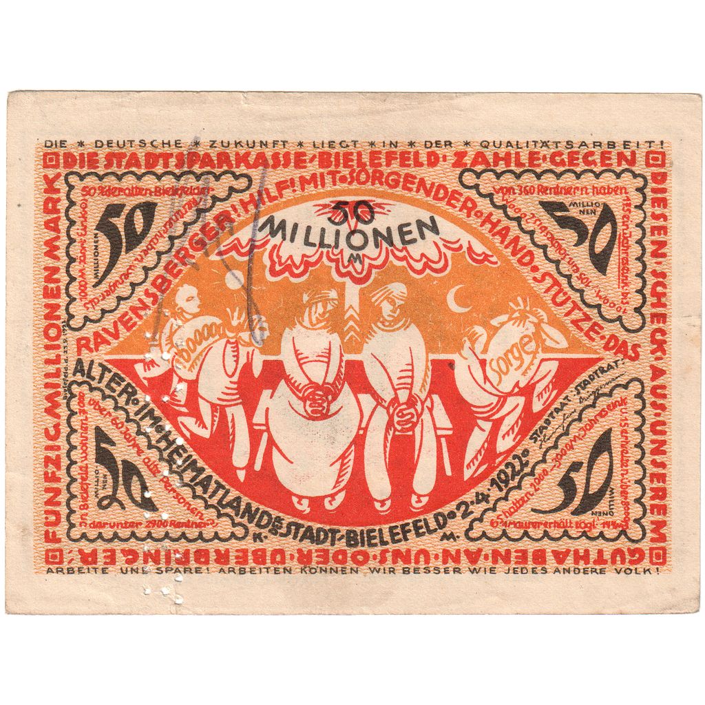Niemcy, Bielefeld, 50 Millionen Mark, 1922-04-02, AU(50-53), Grabowski:93