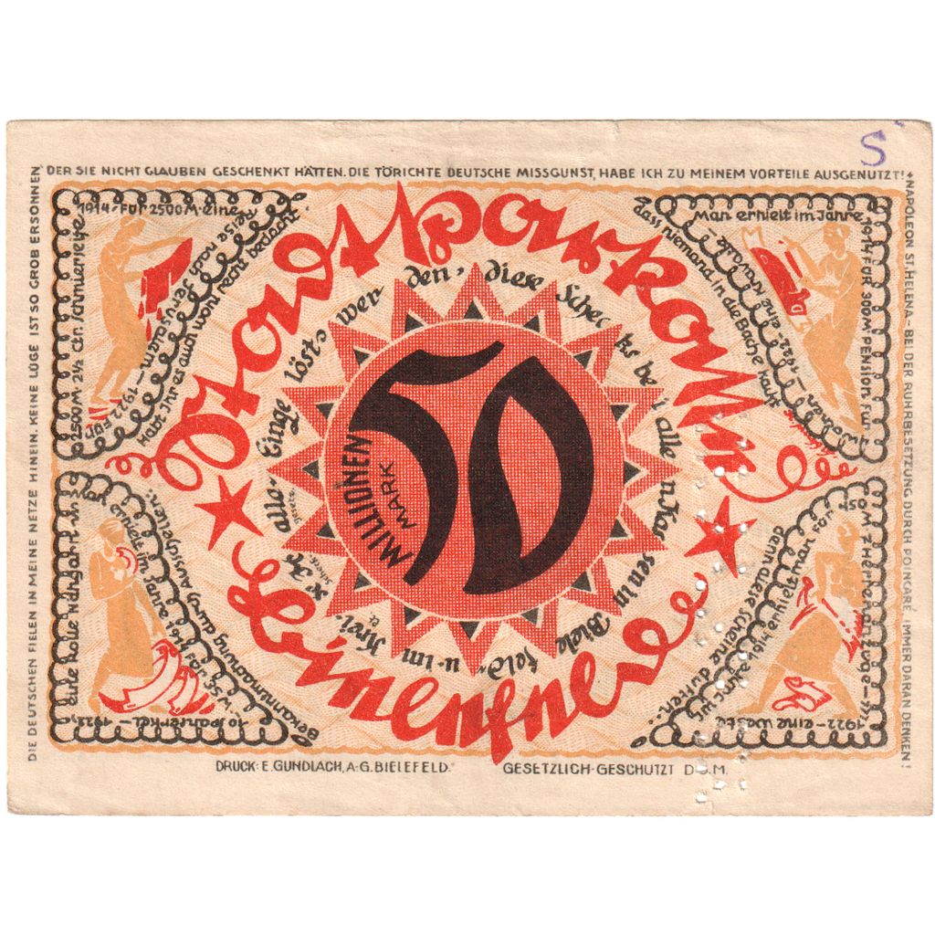 Niemcy, Bielefeld, 50 Millionen Mark, 1922-04-02, AU(50-53), Grabowski:93