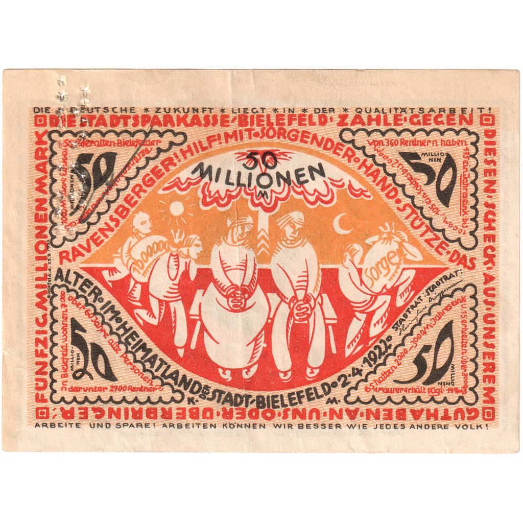 Germany, Bielefeld, 50 Millionen Mark, 1922-09-09, EF(40-45), Grabowski:93