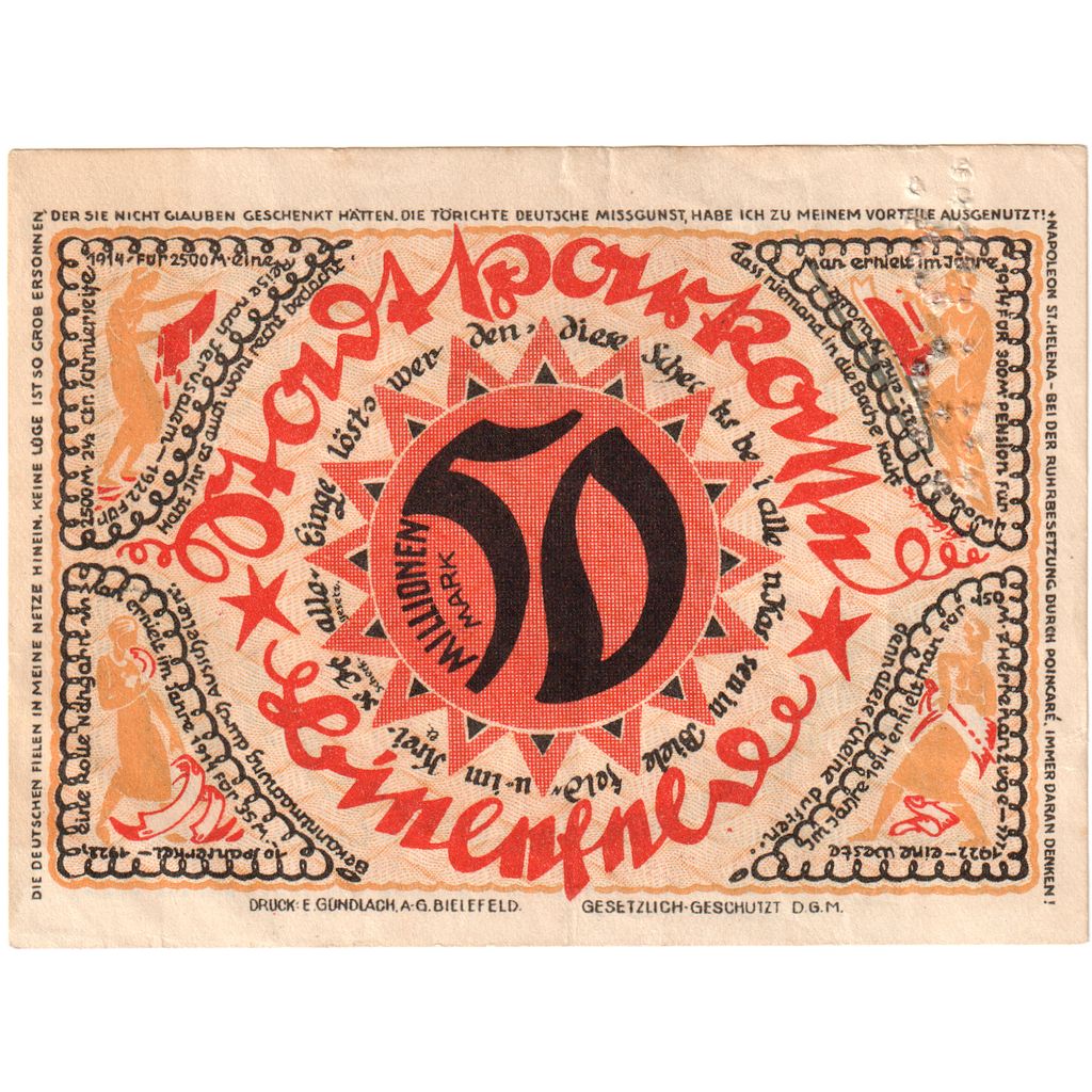 Germany, Bielefeld, 50 Millionen Mark, 1922-09-09, EF(40-45), Grabowski:93