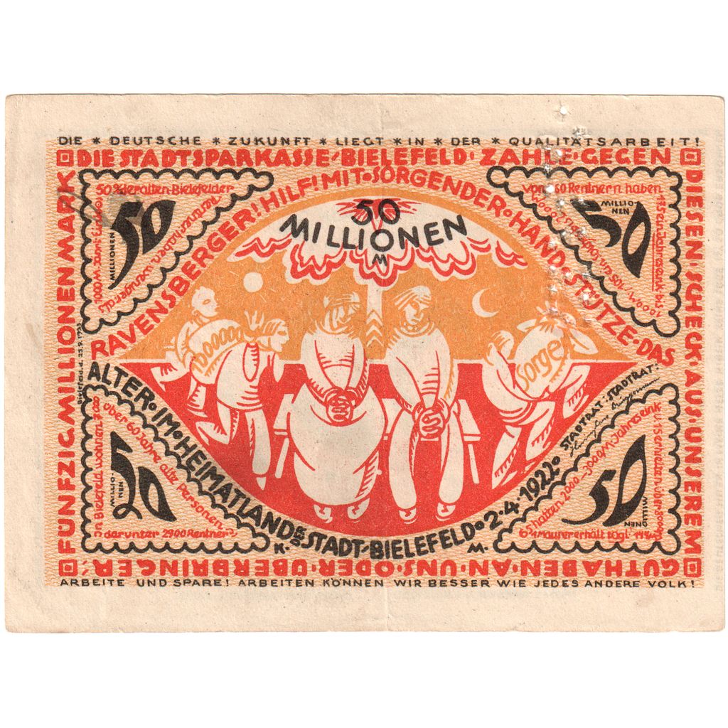 Germany, Bielefeld, 50 Millionen Mark, 1922-04-02, EF(40-45), Grabowski:93
