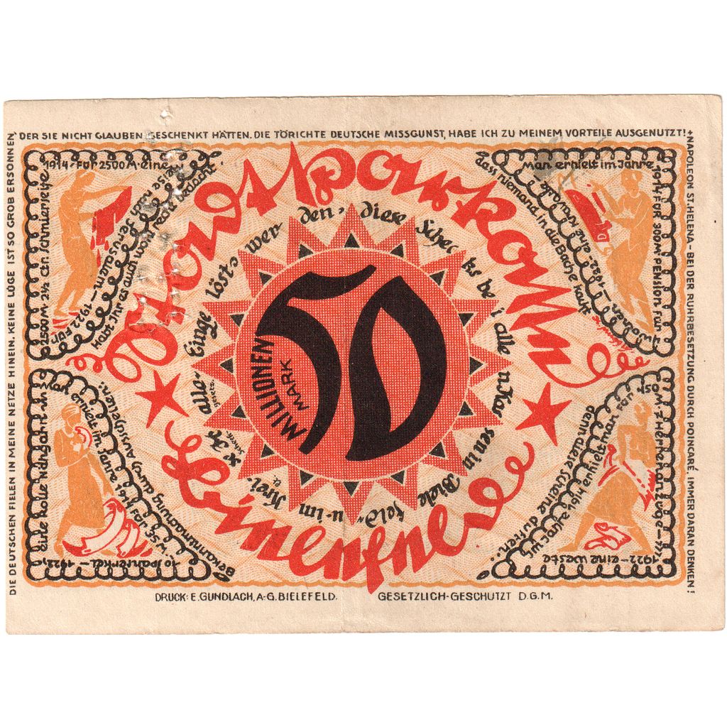 Germany, Bielefeld, 50 Millionen Mark, 1922-04-02, EF(40-45), Grabowski:93