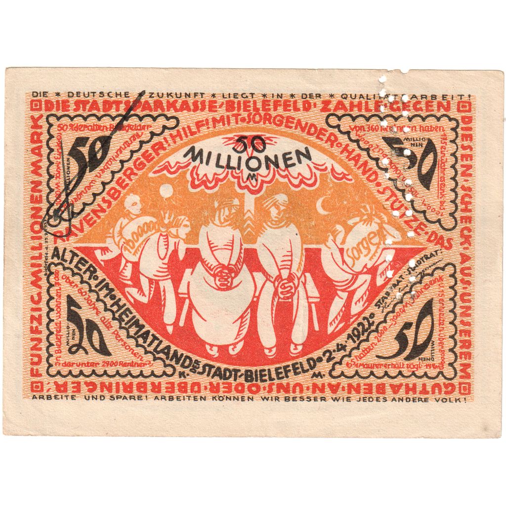 Germany, Bielefeld, 50 Millionen Mark, 1922-04-02, AU(55-58), Grabowski:93
