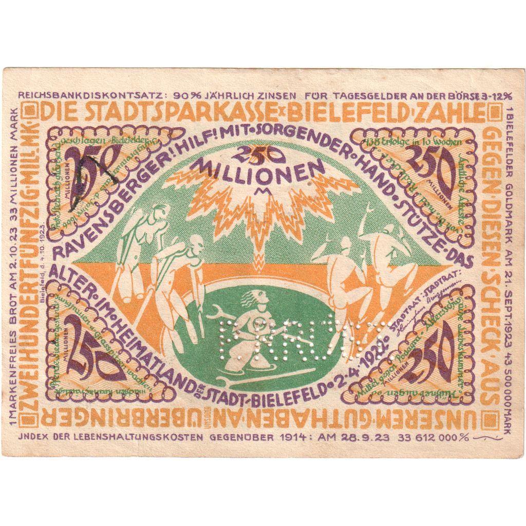 Germany, Bielefeld, 250 Millionen Mark, 1922-04-02, AU(50-53)