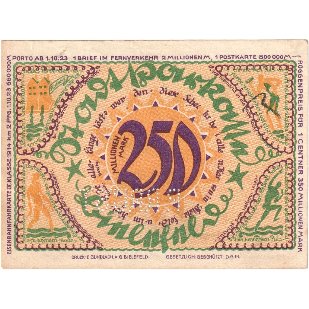 Germany, Bielefeld, 250 Millionen Mark, 1922-04-02, AU(50-53)