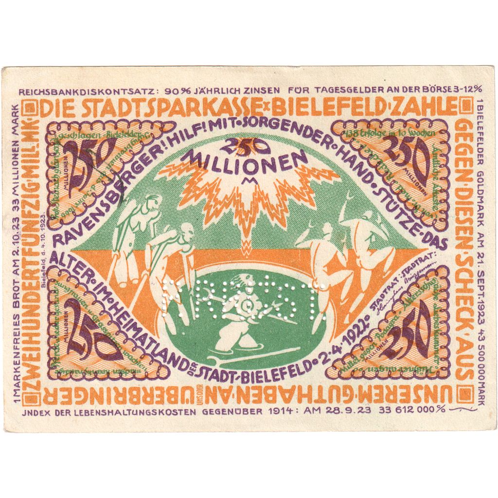 Niemcy, Bielefeld, 250 Millionen Mark, 1922-04-02, UNC(60-62)