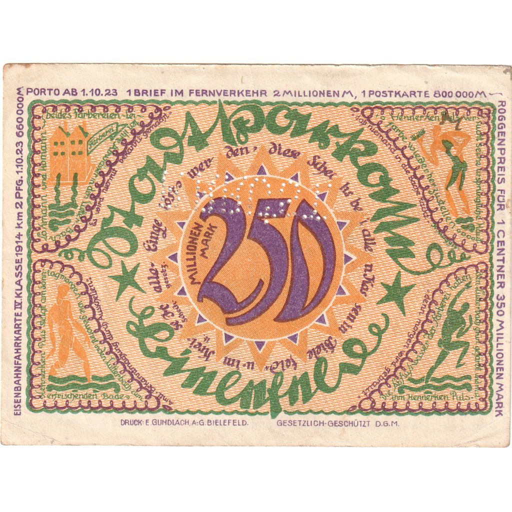 Germany, Bielefeld, 250 Millionen Mark, 1922-04-02, AU(50-53)