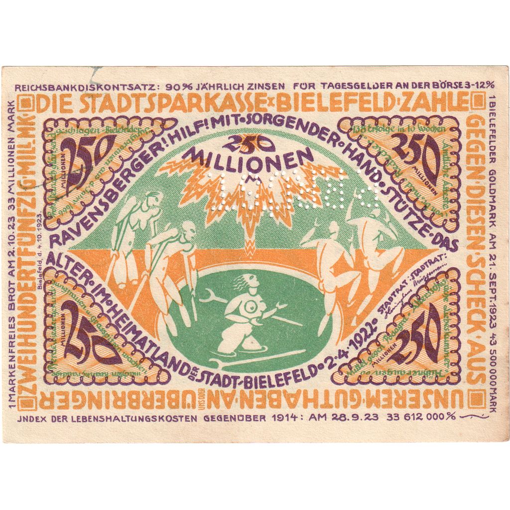 Germania, Bielefeld, 250 Millionen Mark, 1922-04-02, SPL