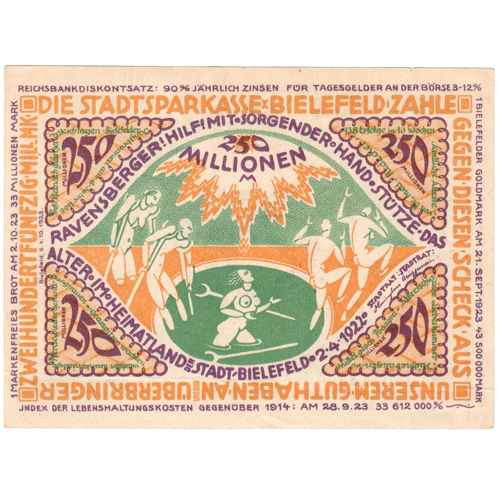 Germany, Bielefeld, 250 Millionen Mark, 1922-04-02, EF(40-45)