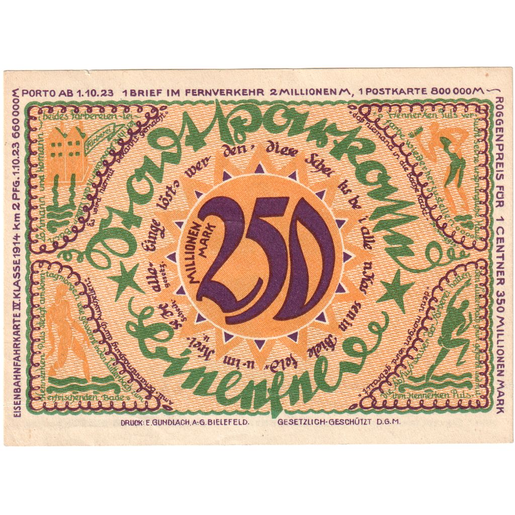 Germany, Bielefeld, 250 Millionen Mark, 1922-04-02, EF(40-45)