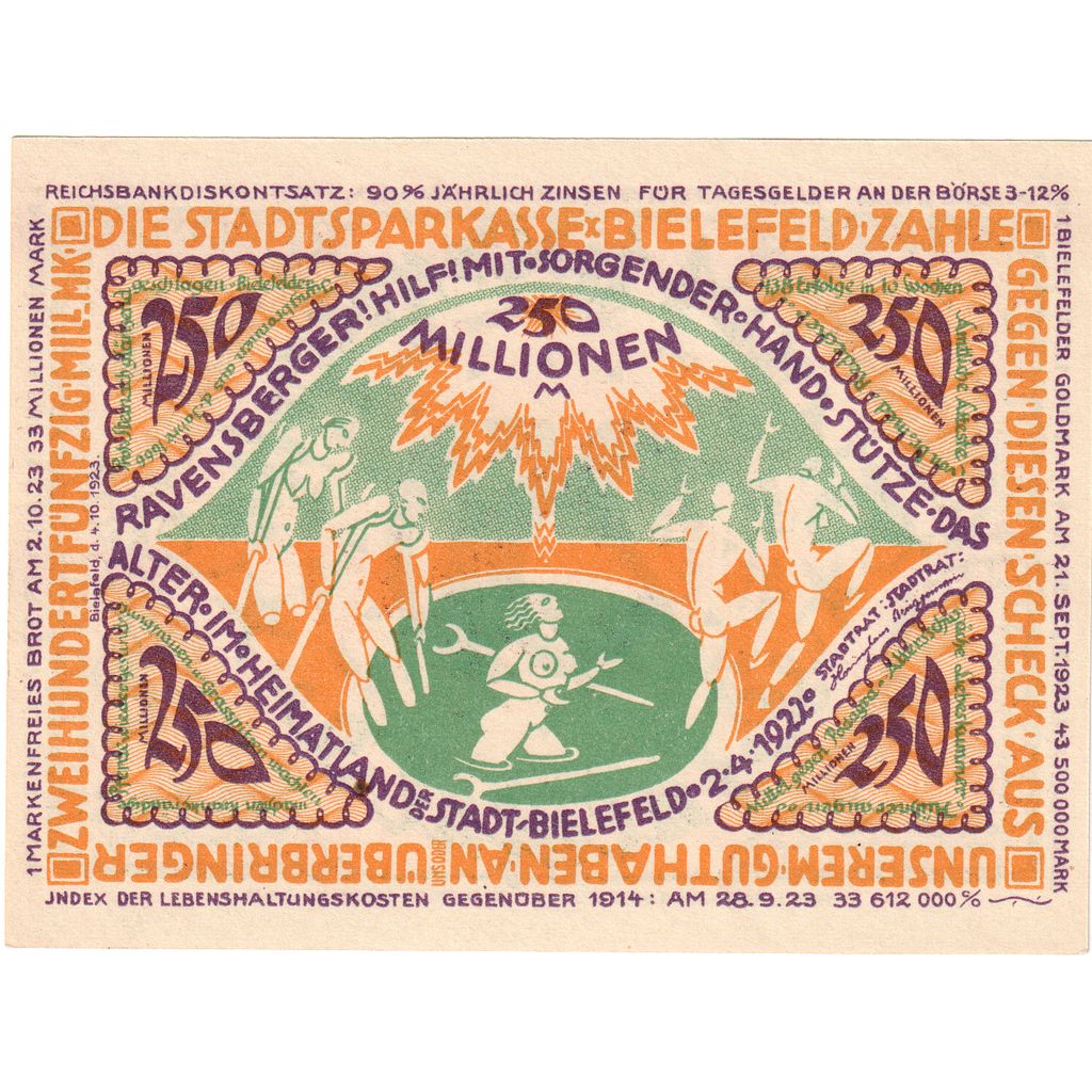 Germany, Bielefeld, 250 Millionen Mark, 1922-04-02, UNC(63)