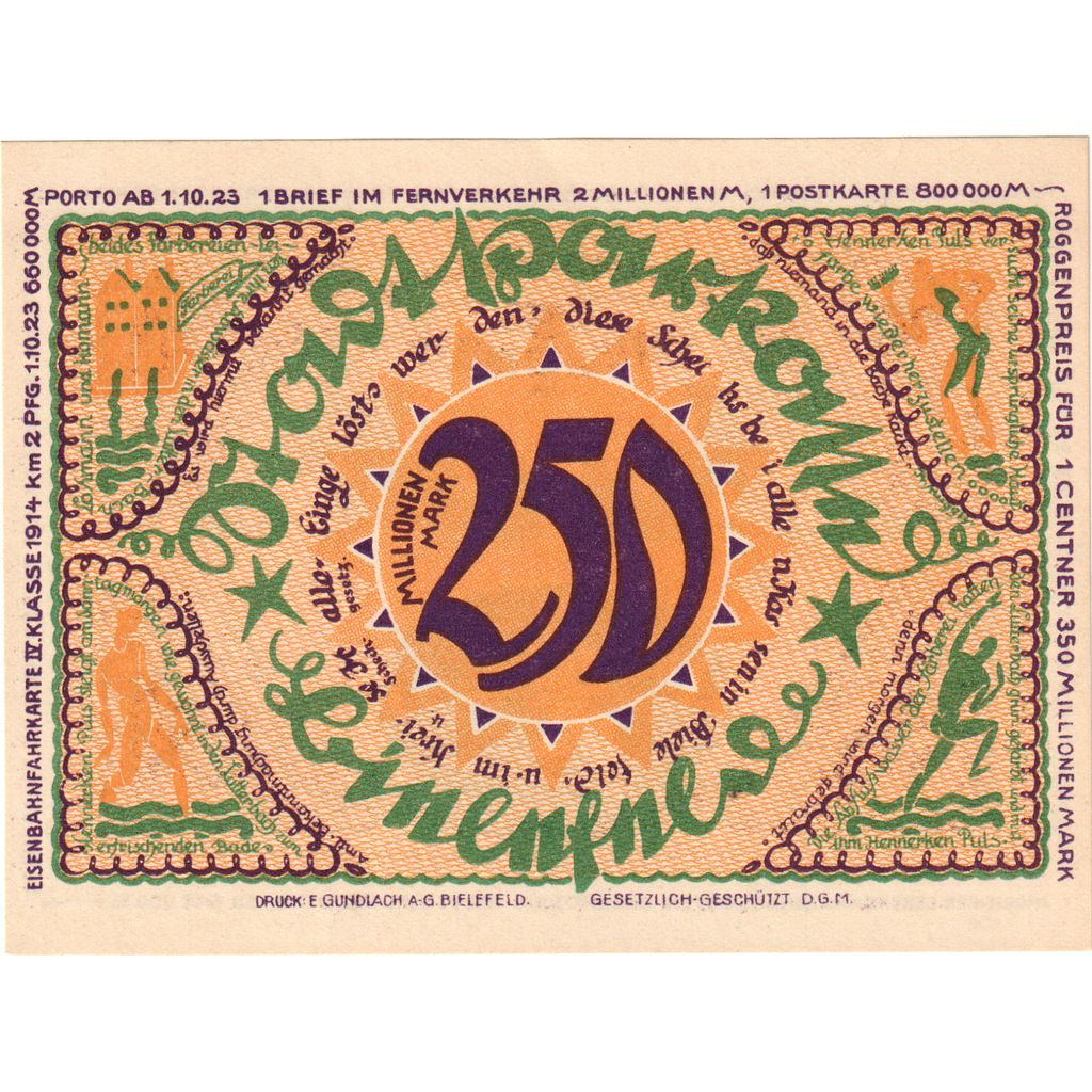 Germany, Bielefeld, 250 Millionen Mark, 1922-04-02, UNC(63)