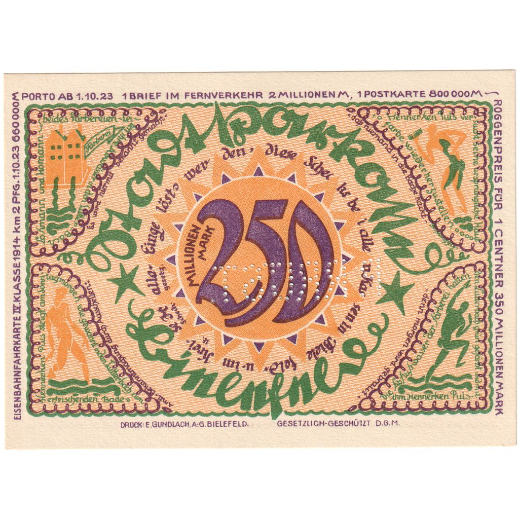 Germany, Bielefeld, 250 Millionen Mark, 1922-04-02, UNC(63)