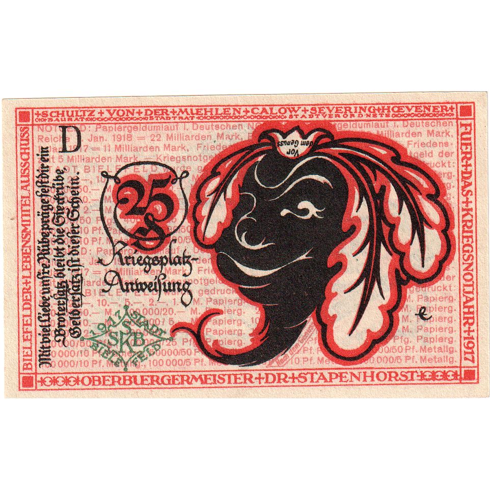 Germany, Bielefeld, 25 Pfennig, 1917-07-01, UNC(63), Grabowski:B44.9b