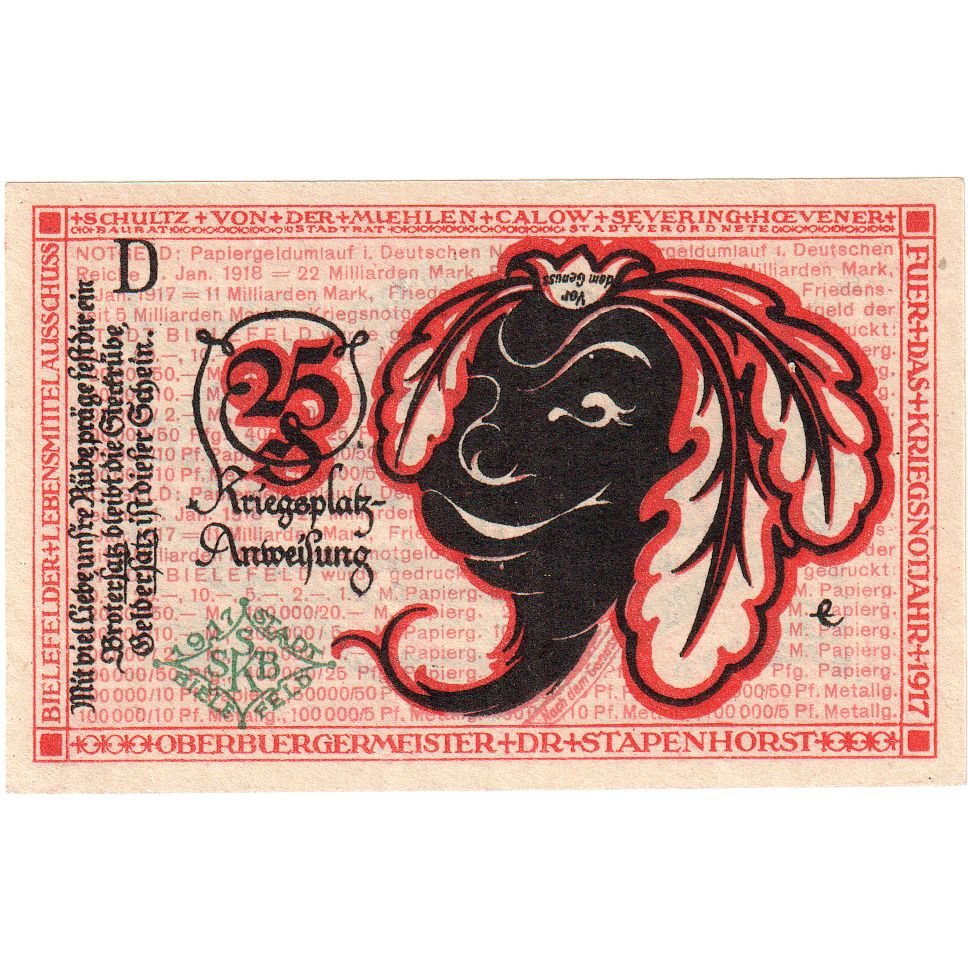 Germany, Bielefeld, 25 Pfennig, 1917-07-01, UNC(63), Grabowski:B44.9b