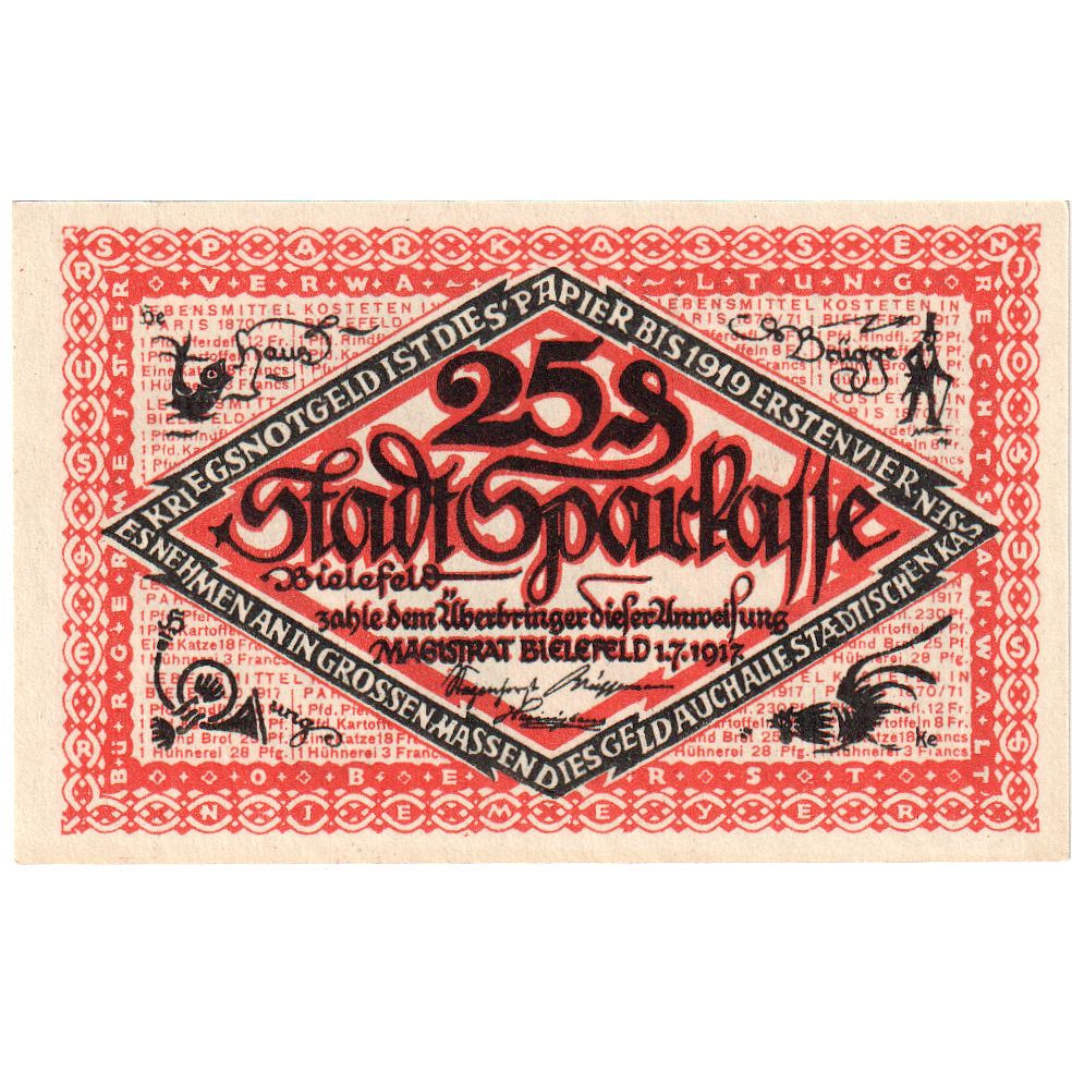 Germany, Bielefeld, 25 Pfennig, 1917-07-01, UNC(65-70), Grabowski:B44.9b