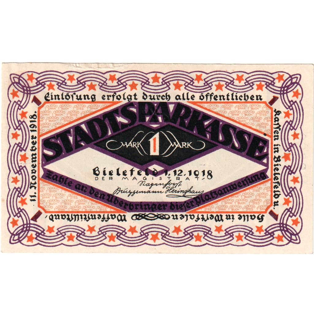 Germany, Bielefeld, 1 Mark, 1918-12-01, AU(55-58)