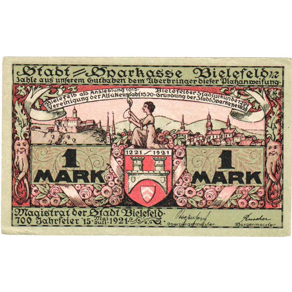 Deutschland, Bielefeld, 1 Mark, 1921-05-15, VZ, Grabowski:103.6b