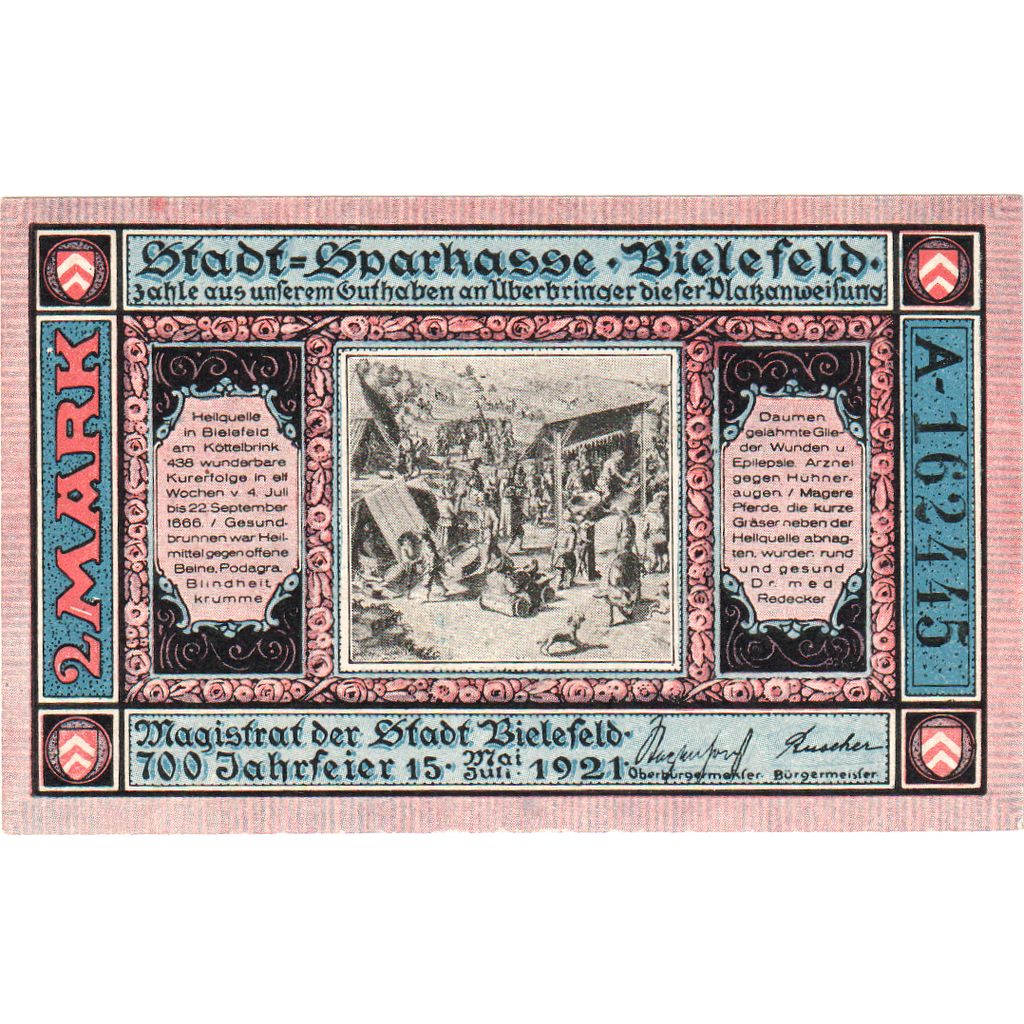 Germany, Bielefeld, 2 Mark, 1921-05-15, UNC(63)
