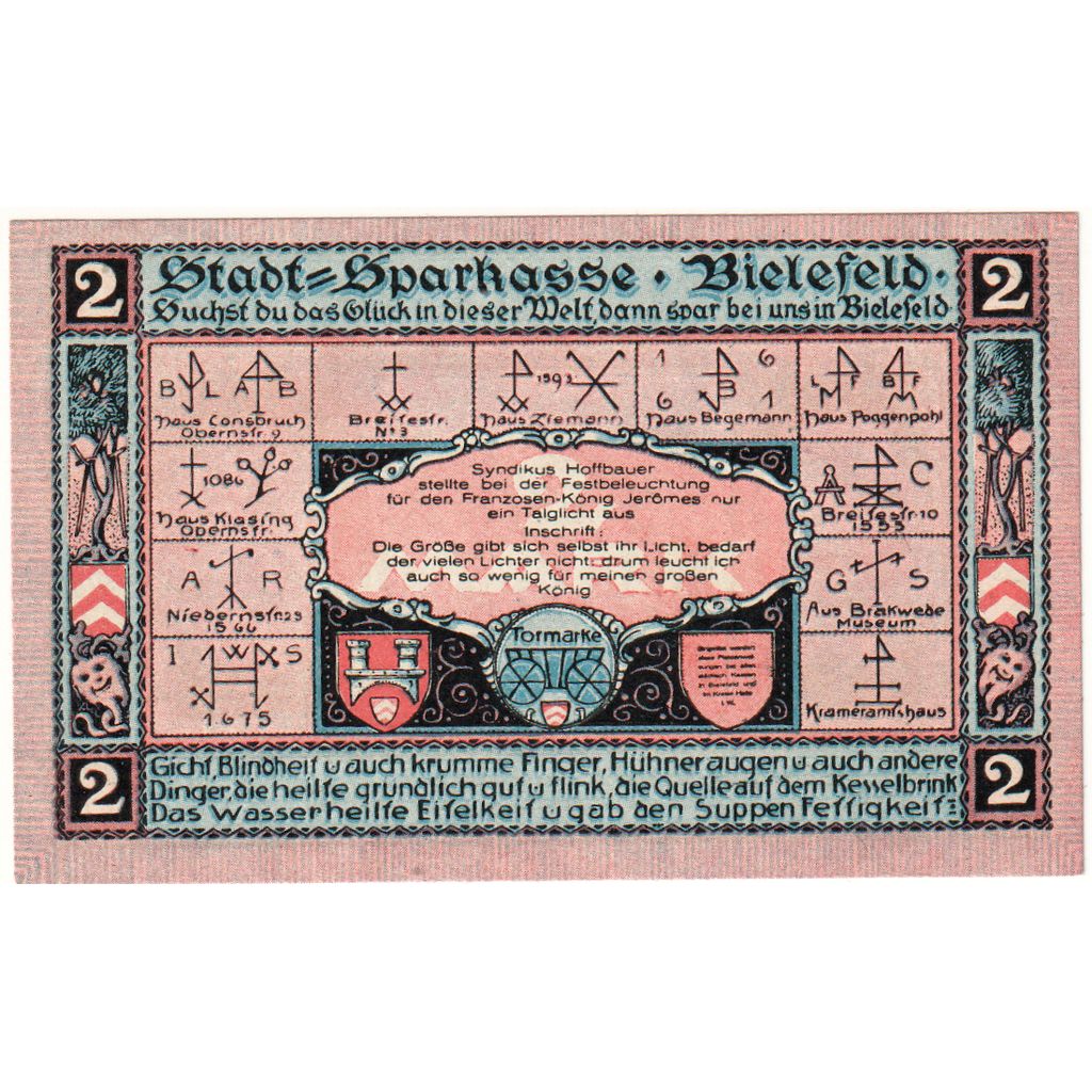 Germany, Bielefeld, 2 Mark, 1921-05-15, UNC(63)