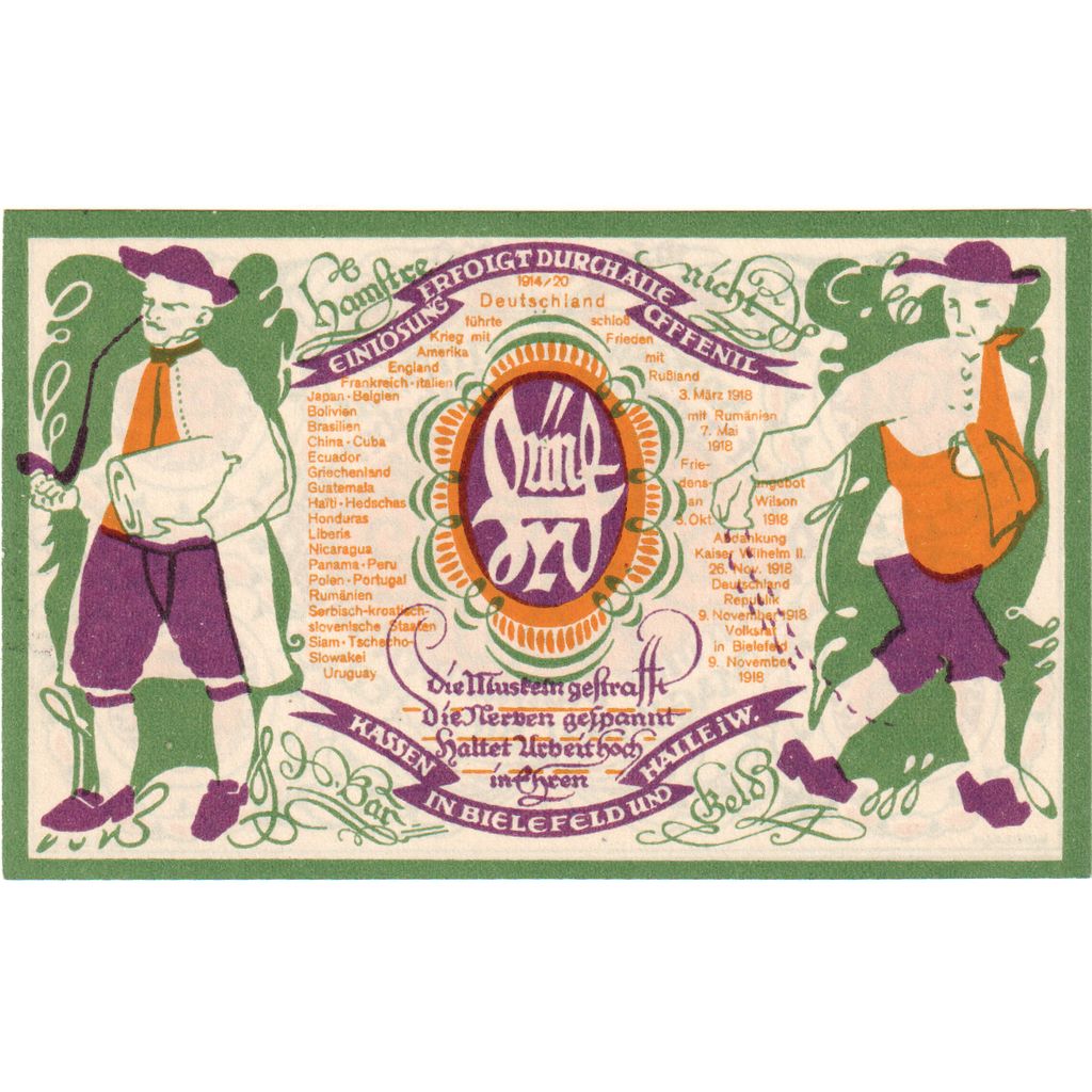 Germany, Bielefeld, 5 Mark, 1920-01-10, UNC(63), Grabowski:103.4
