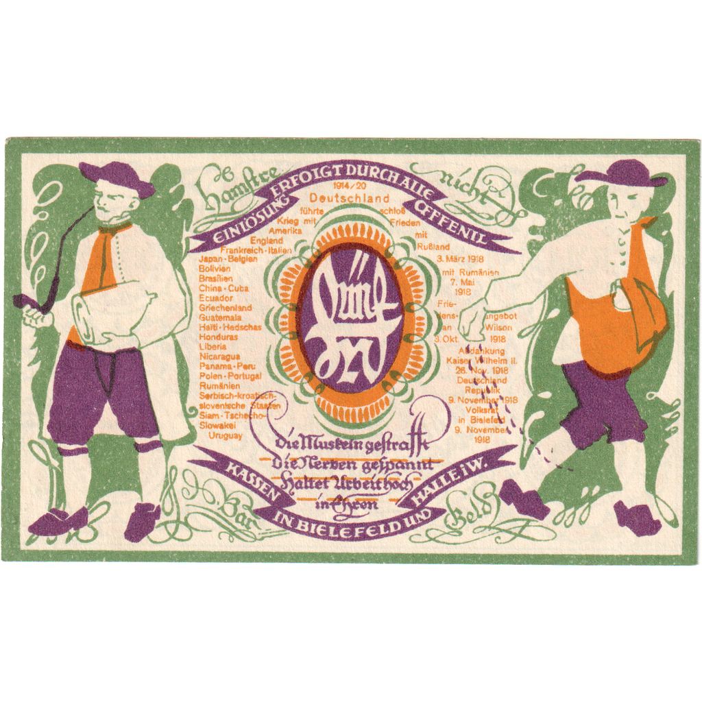 Germany, Bielefeld, 5 Mark, 1920-01-10, UNC(63), Grabowski:103.4