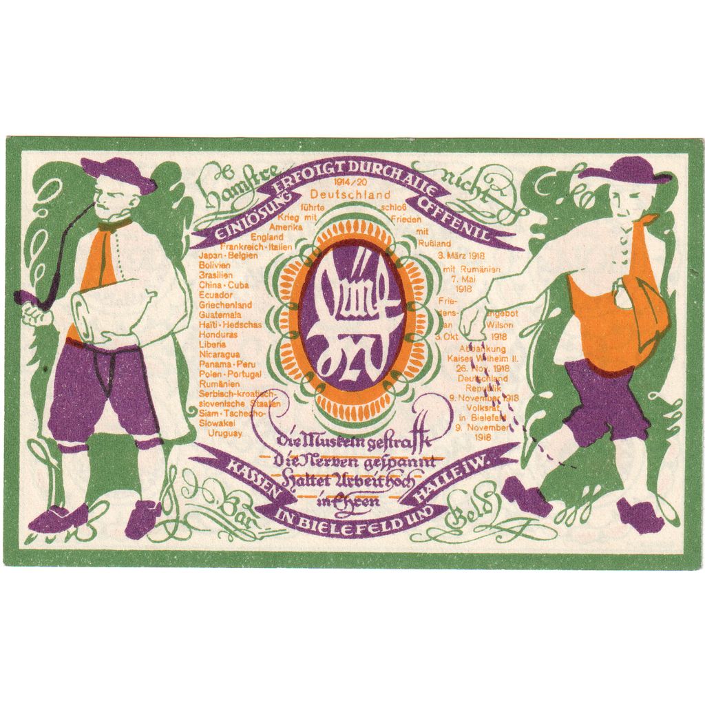 Germania, Bielefeld, 5 Mark, 1920-01-10, SPL, Grabowski:103.4