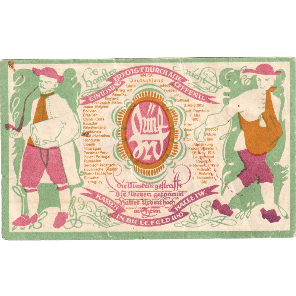 Germany, Bielefeld, 5 Mark, 1920-01-10, VF(20-25), Grabowski:103.4