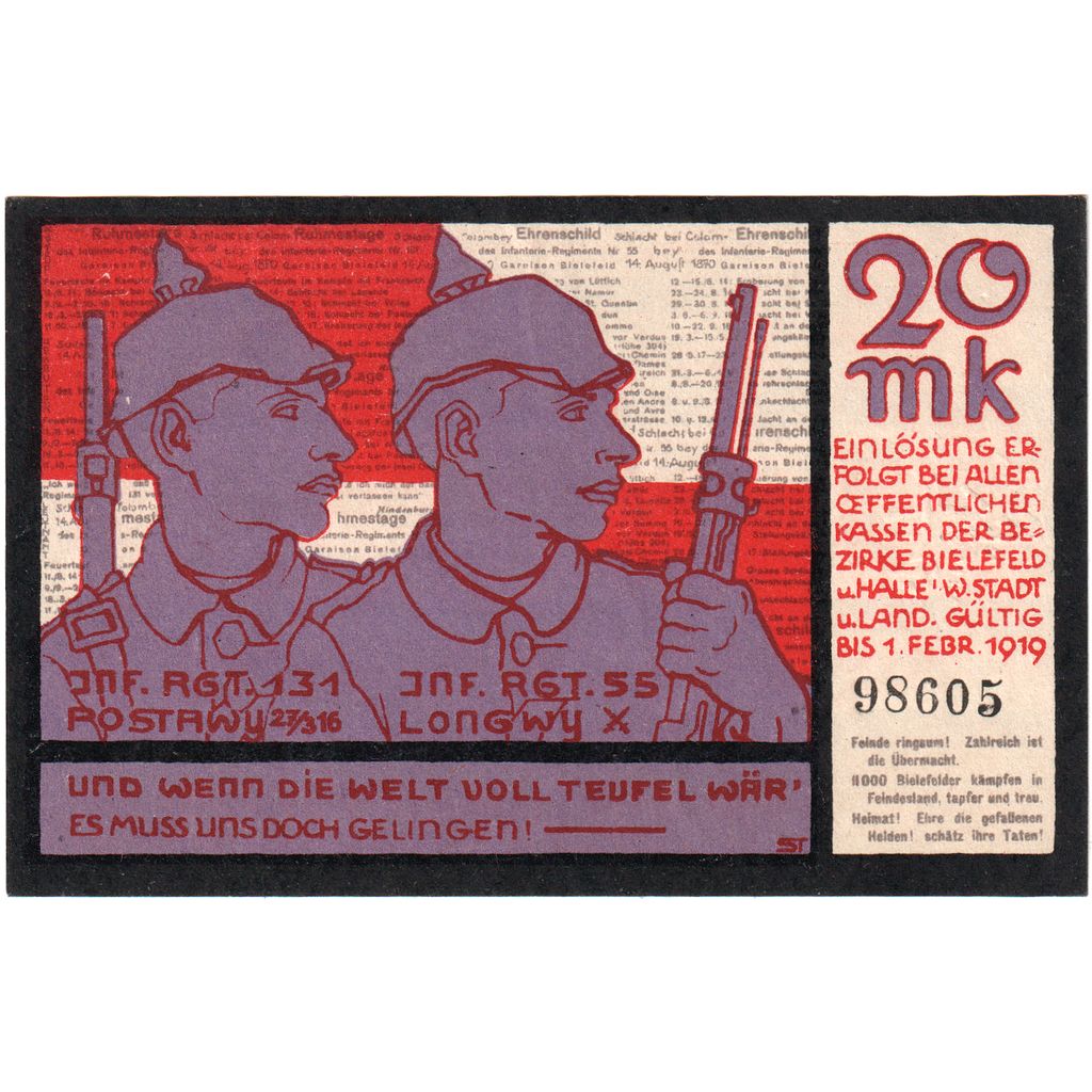 Germany, Bielefeld, 20 Mark, 1918-11-01, UNC(63)