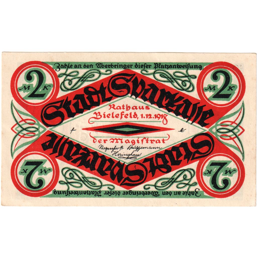 Germany, Bielefeld, 2 Mark, 1918-12-01, UNC(60-62)
