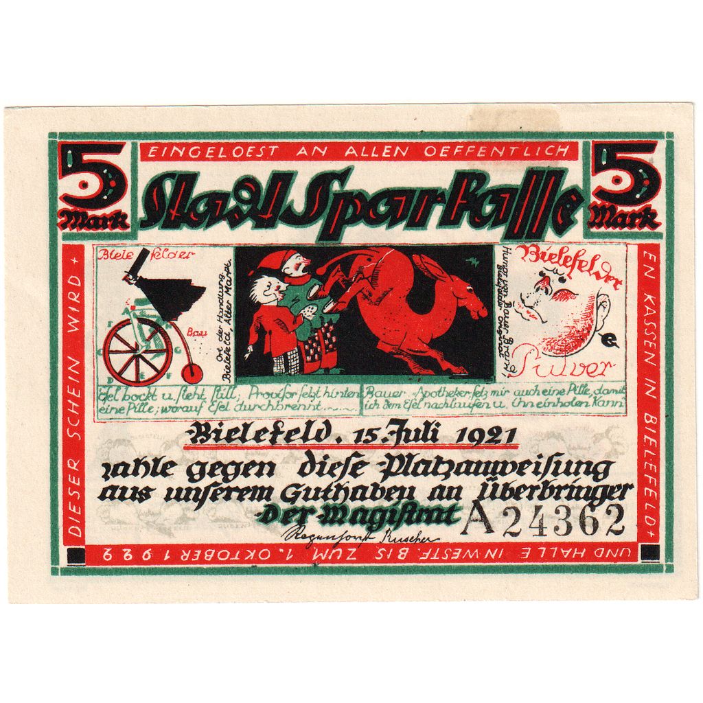 Deutschland, Bielefeld, 5 Mark, 1921-07-15, VZ, Grabowski:103.12