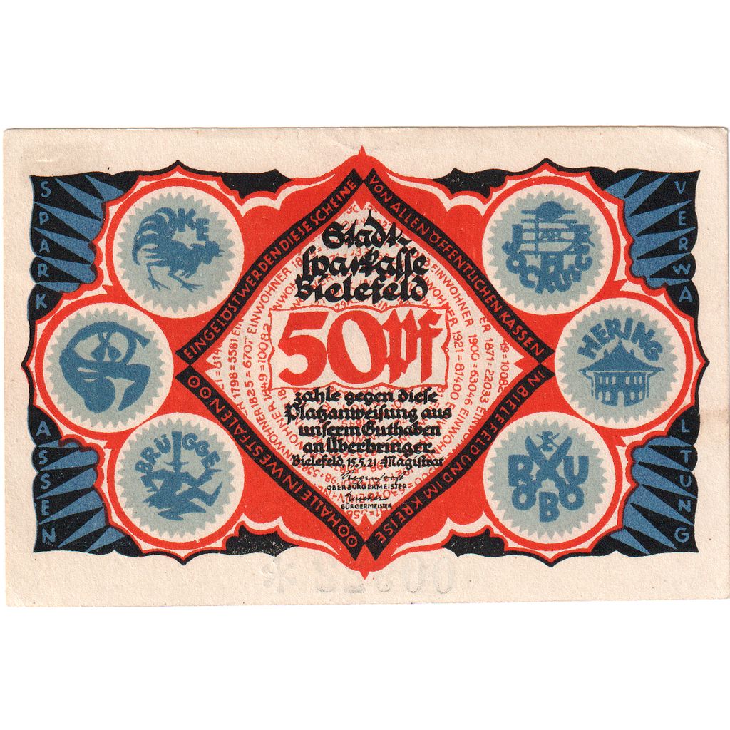 Germany, Bielefeld, 50 Pfennig, 1921-05-15, AU(55-58)